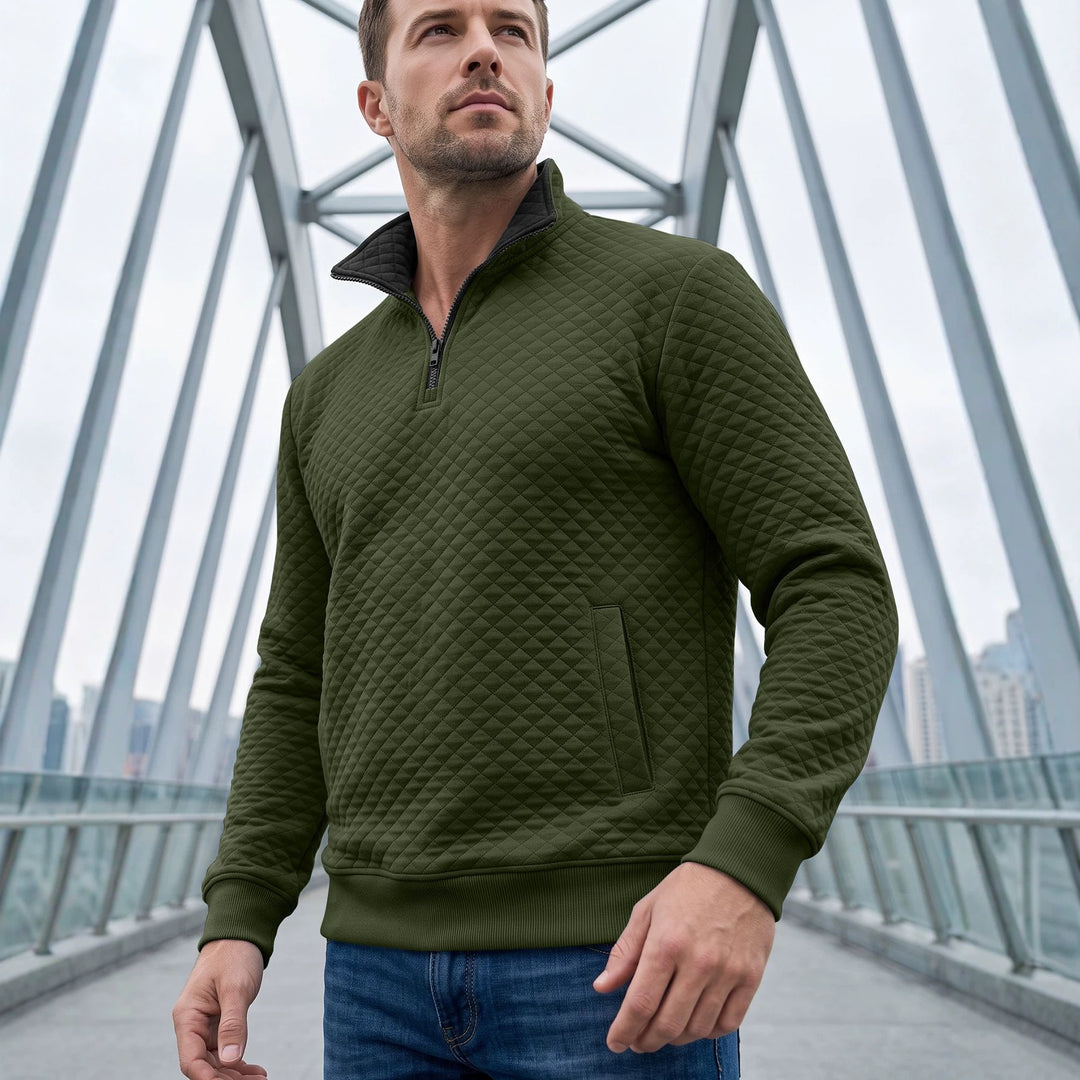 Men's quilted pullover with troyer collar and half zip Mune Fashion