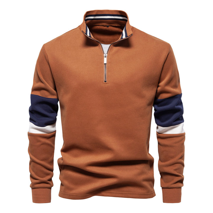 Men's half-zip pullover with stand-up collar, striped collar inner band and contrast sleeves Mune Fashion
