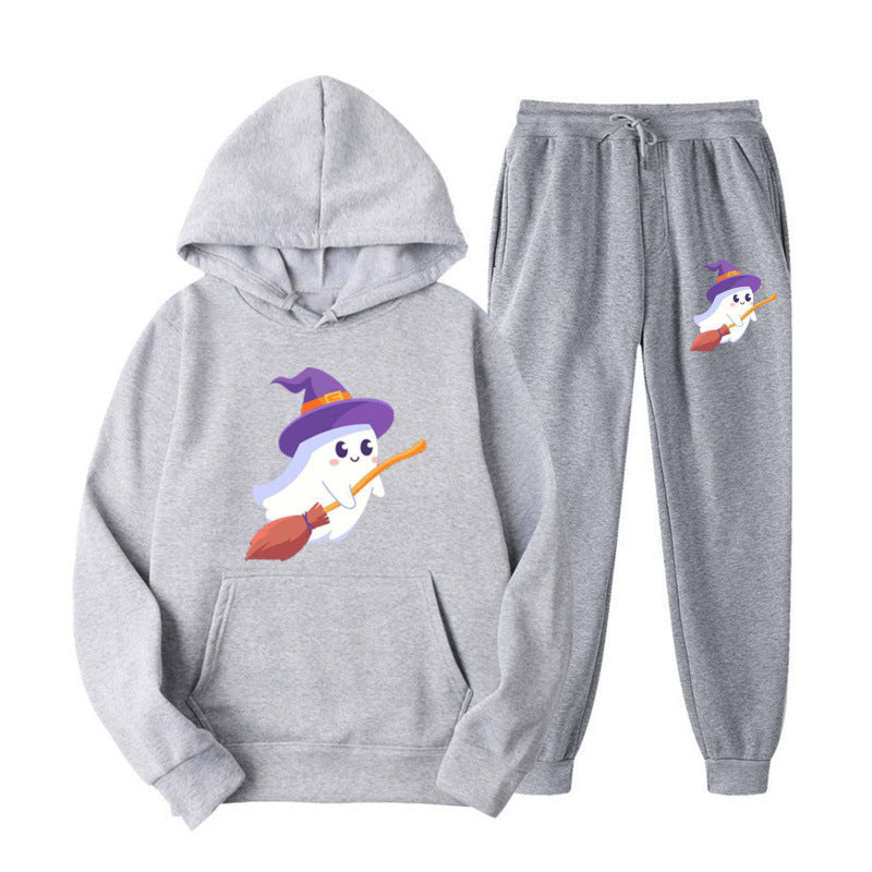Unisex nan cozy hoodie and jogging pants set with Halloween ghost print Mune Fashion