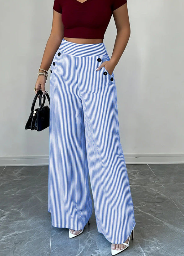 Women's high-waisted palazzo pants with maritime button details and wide leg Mune Fashion
