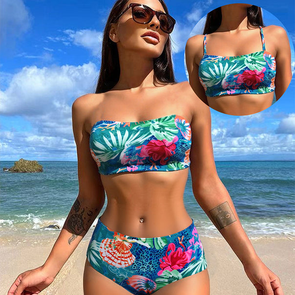 Women's High-Waisted Bikini Set with Floral Print Mune Fashion