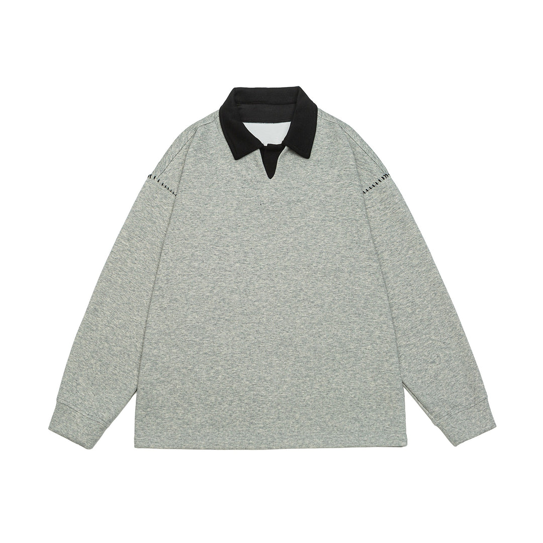 Unisex Oversize Polo collar sweatshirt with contrast collar and decorative perforation Mune Fashion