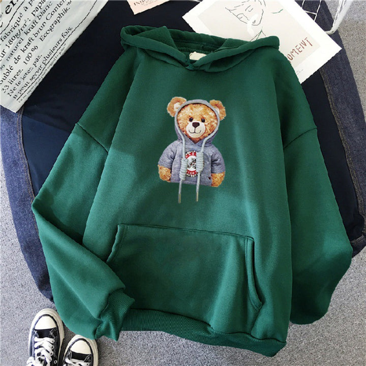 Unisex casual oversized hoodie with teddy front print, kangaroo pocket and soft fleece lining Mune Fashion