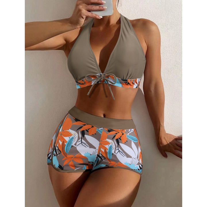 Women High-neck Bikini with Playful Floral Pattern Mune Fashion