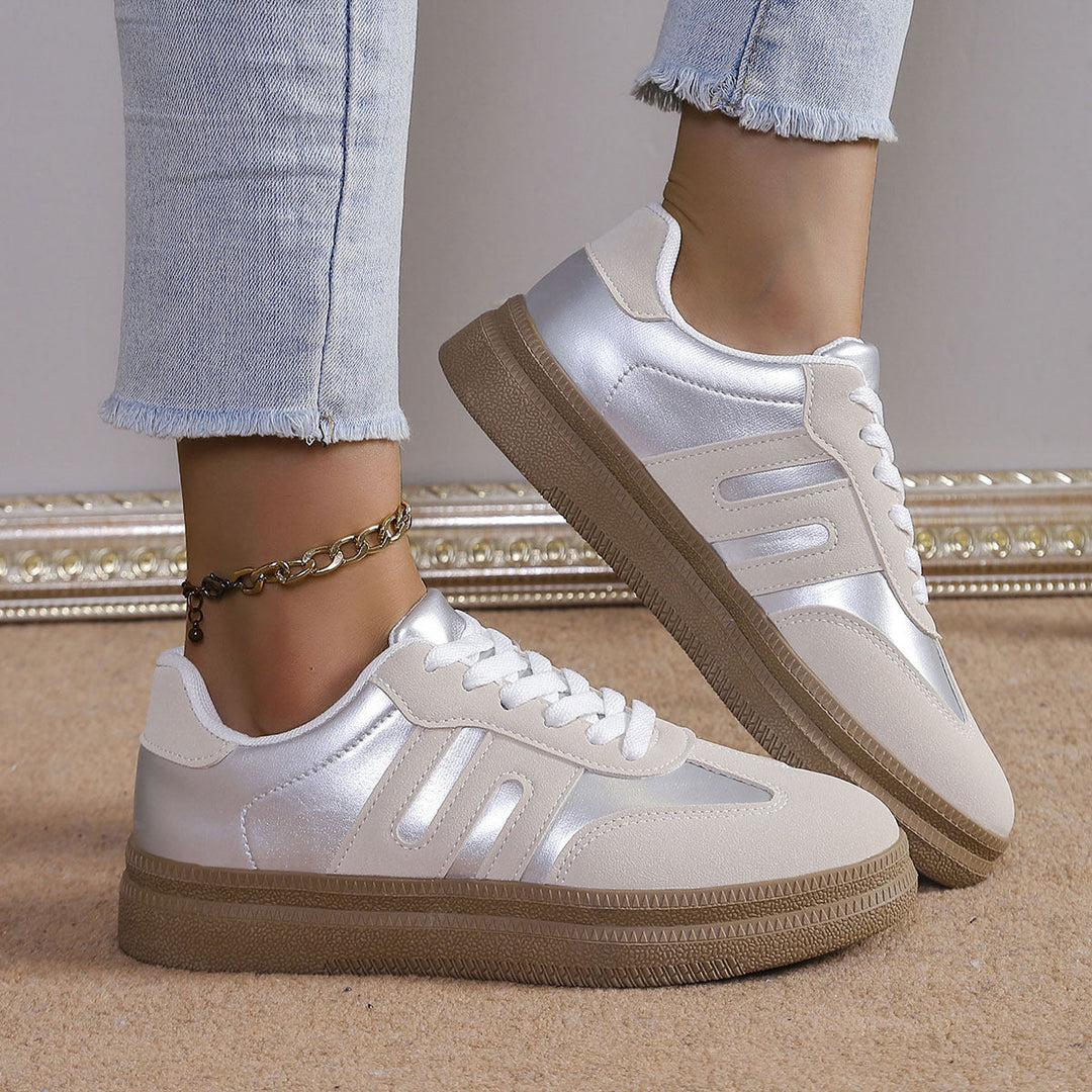 Women Sporty Sneakers with Satin Upper Material and Retro Design Mune Fashion