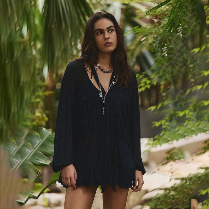 Ladies airy beach cover-up with voluminous ruffles Mune Fashion