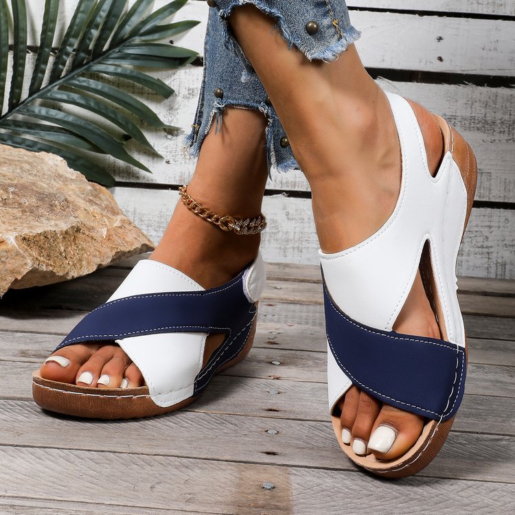 Women Cross-Strap Comfort Sandals with Velcro Closure Mune Fashion