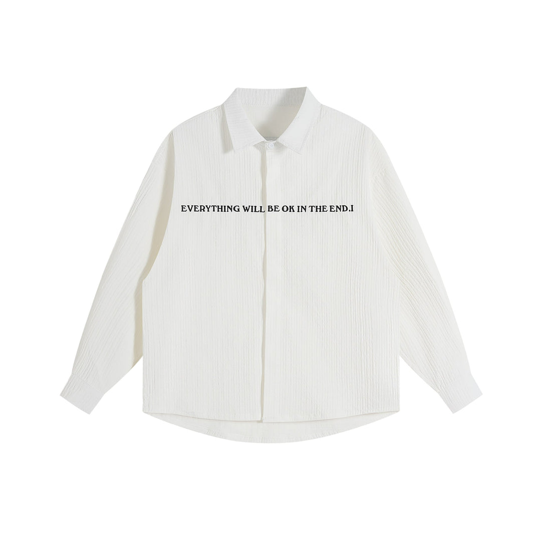 Unisex Oversize Textured Shirt Jacket with Concealed Button Placket and Statement Embroidery Mune Fashion