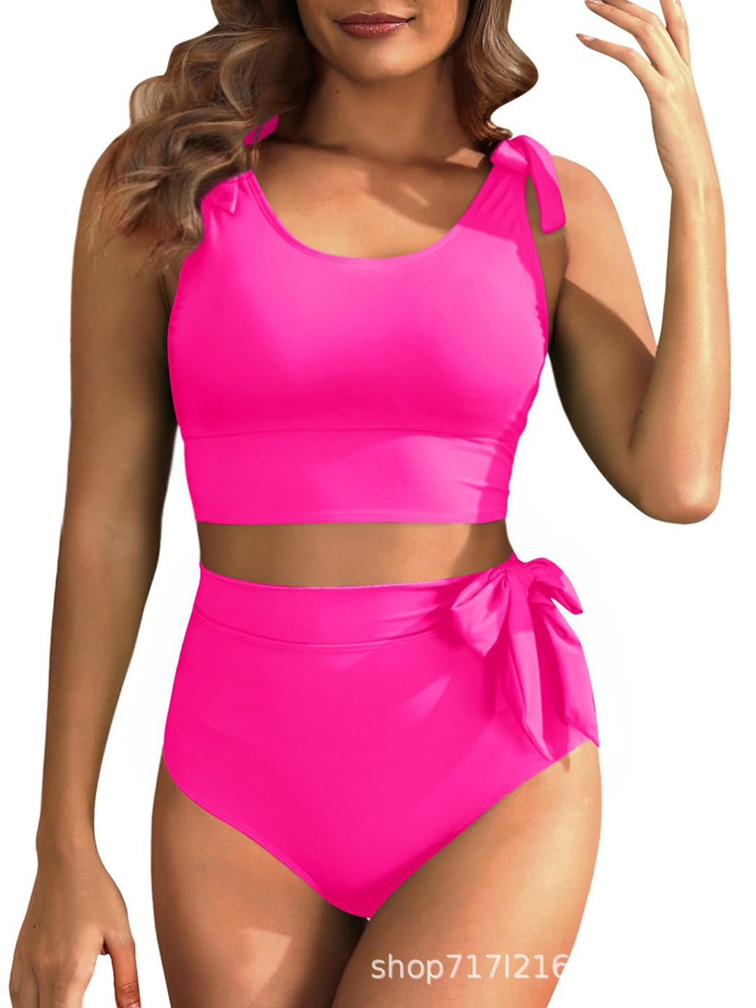 Women's High-Waisted Bikini Set with Knot-Decorated Top Mune Fashion
