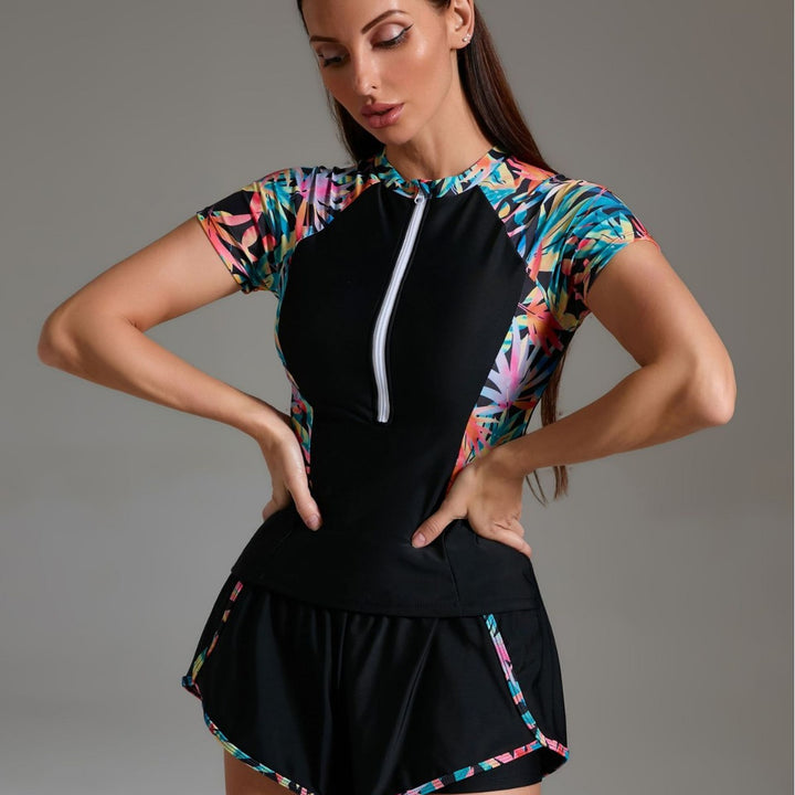 Ladies sporty swimsuit with innovative zipper and stylish short pants Mune Fashion
