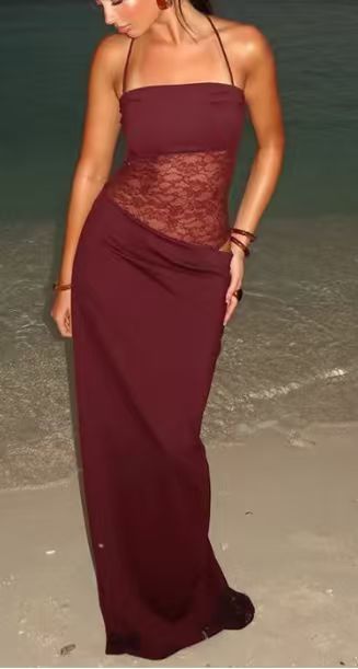 Women nan bandeau maxi dress with transparent lace corset and adjustable spaghetti straps Mune Fashion