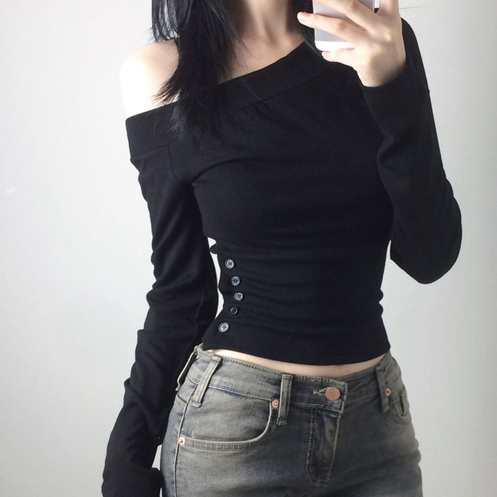 Women's off-the-shoulder long sleeve shirt with tailored silhouette and side button placket Mune Fashion