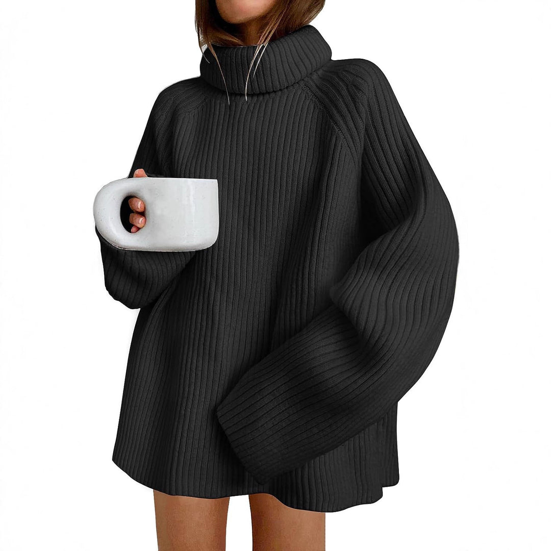 Women’s Oversize Pullover Dress made of Rib Knit with High Roll Neck and Voluminous Sleeves Mune Fashion