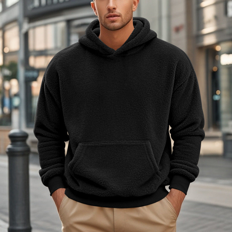 Men's Sherpa Hoodie in Teddy Fleece with Kangaroo Pocket and Ribbed Cuffs Mune Fashion