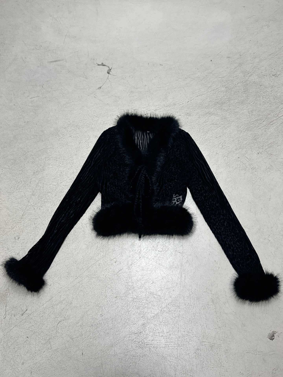 Women's short velvet jacket with luxurious faux fur trim at collar, hem, and sleeves Mune Fashion