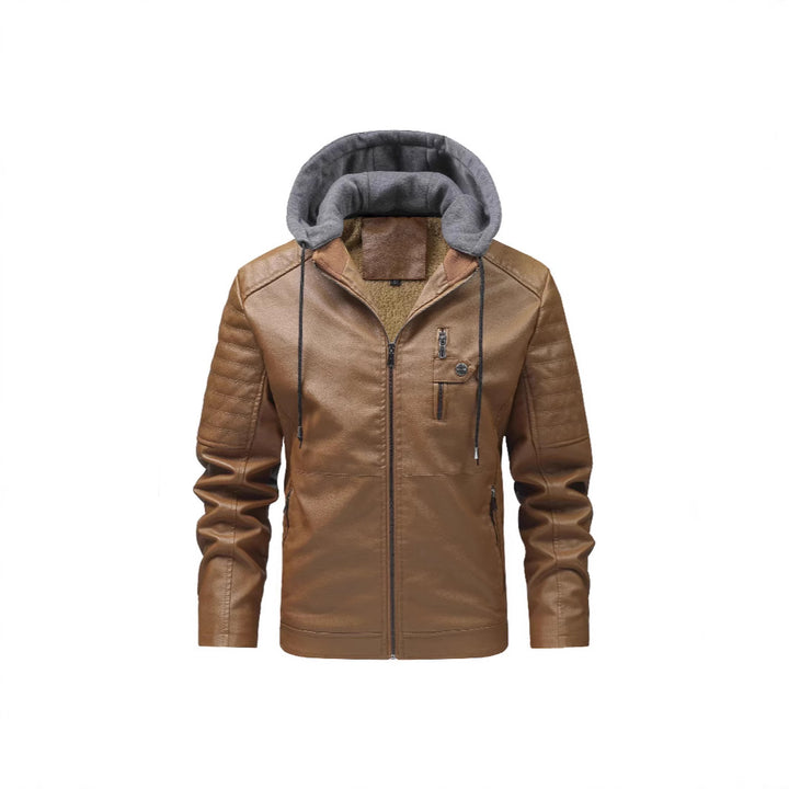 Men's Stylish Faux Leather Jacket with Hood Mune Fashion