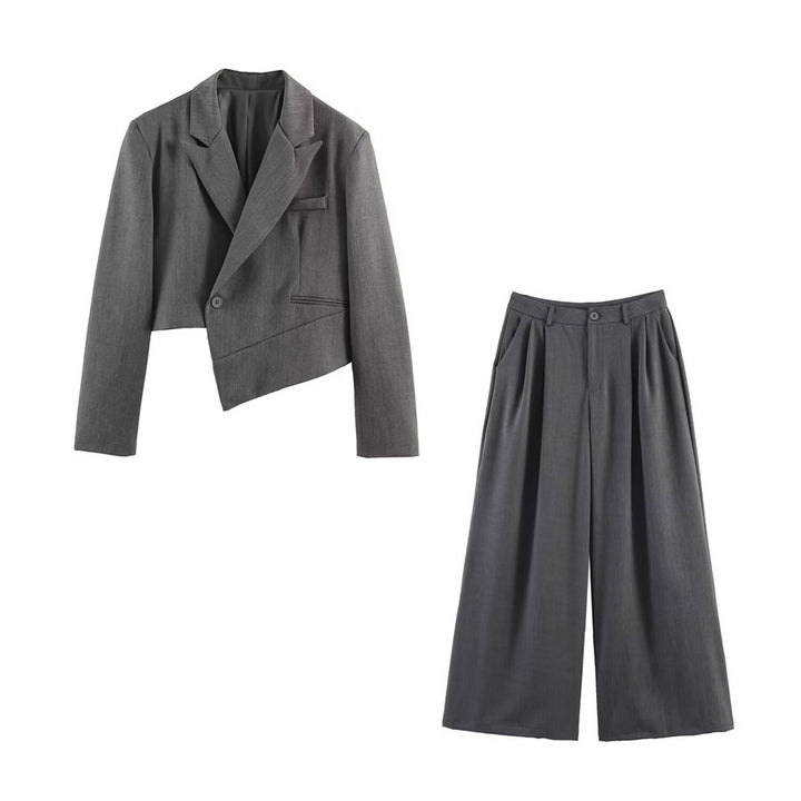 Women Asymmetric Cropped Blazer with Slanted Hemline and Lapel Collar Mune Fashion
