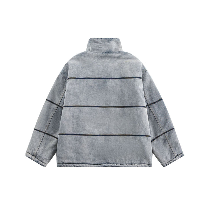 Unisex Boxy quilted denim-look transitional jacket with high stand-up collar Mune Fashion