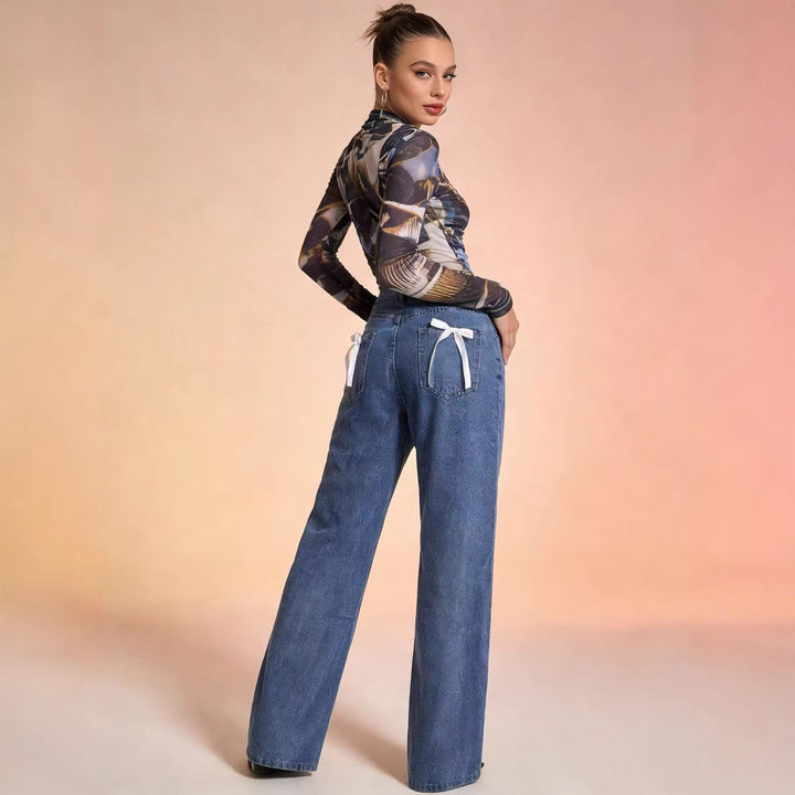 Women's high-waisted extra-long flared jeans with wide leg and clean five-pocket cut Mune Fashion