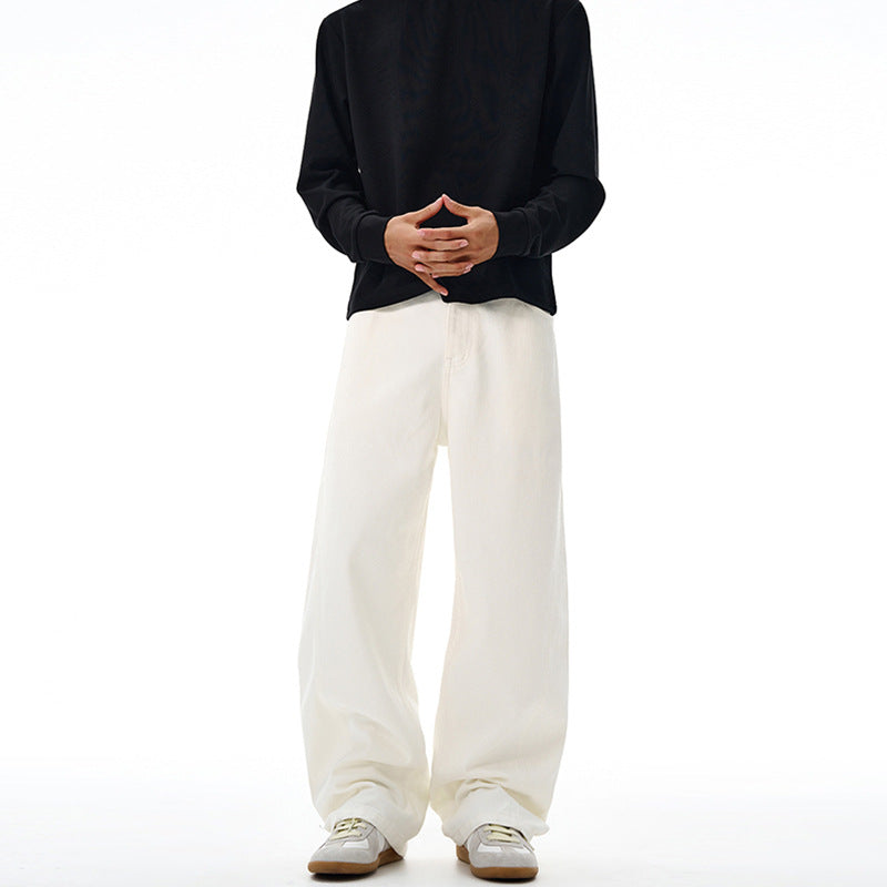 Men's loosely cut twill trousers with structured canvas look and long hem pleats Mune Fashion
