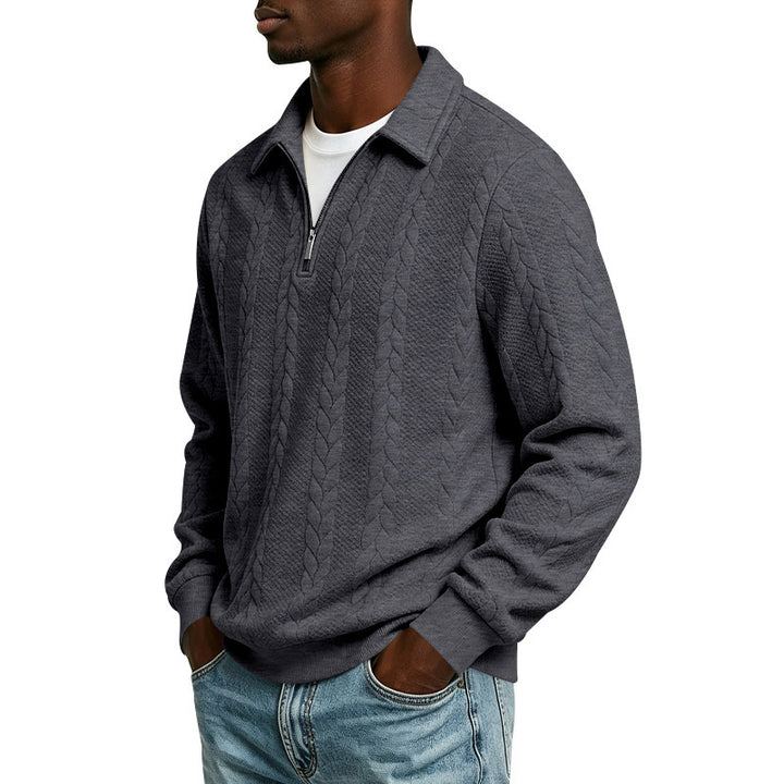 Men's Structured Sweater with Cable Pattern and Short Zip Mune Fashion