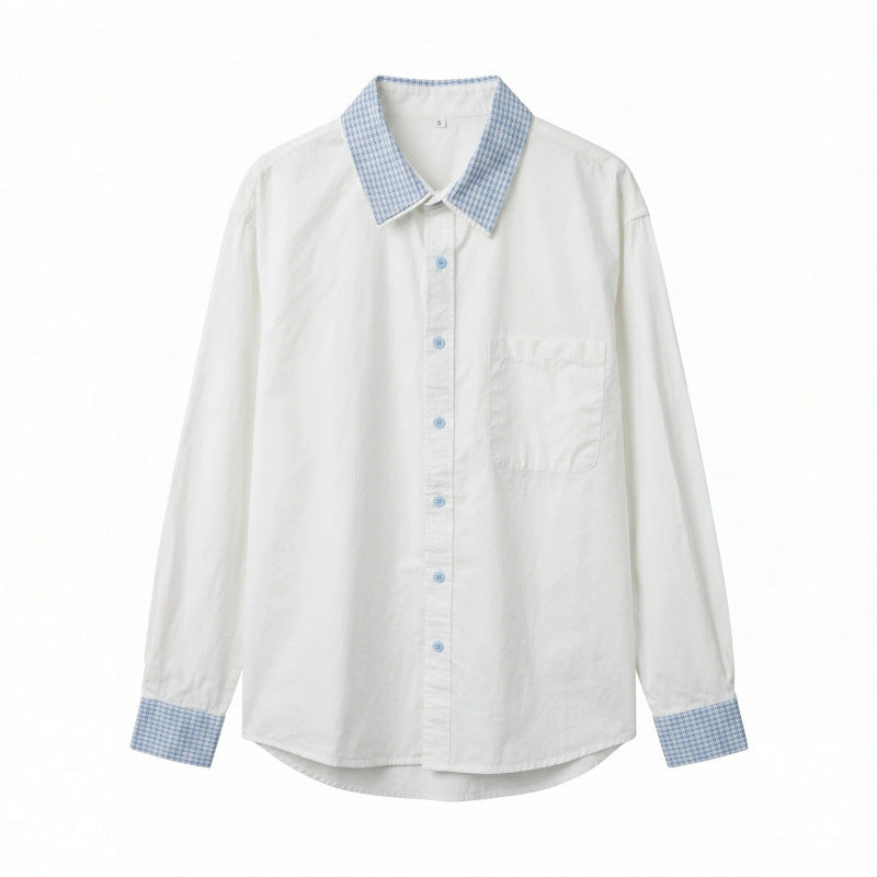 Unisex Oversized Cotton Shirt with Contrasting Vichy Check Collar and Cuffs Mune Fashion