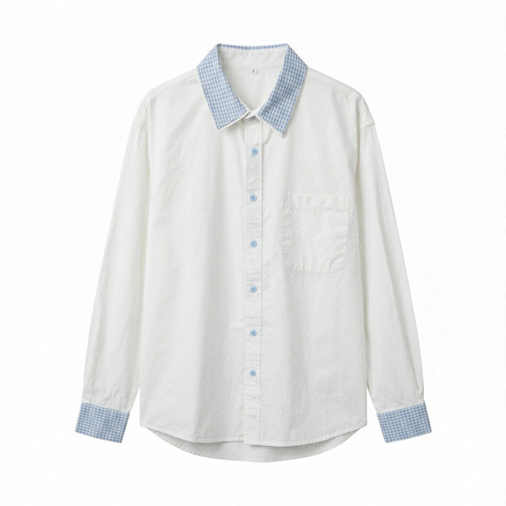 Unisex Oversized Cotton Shirt with Contrasting Vichy Check Collar and Cuffs Mune Fashion