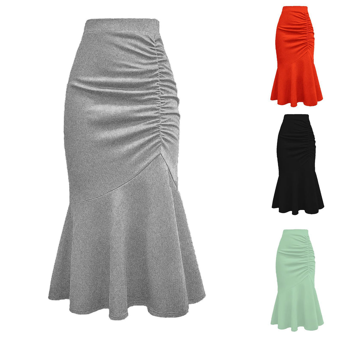 Women's Tailored Midi Skirt with Side Ruching and Flared Ruffle Hem Mune Fashion