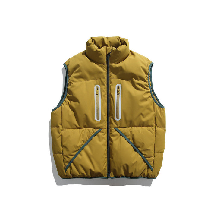 Unisex Padded Stand-Up Collar Vest with Wind and Water-Repellent Surface, Contrast Piping, and Multiple Pockets Mune Fashion