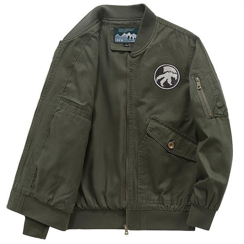 Men's Lightweight Flight Bomber Jacket in Utility Canvas with Arm Pocket and Patch Flap Pockets Mune Fashion