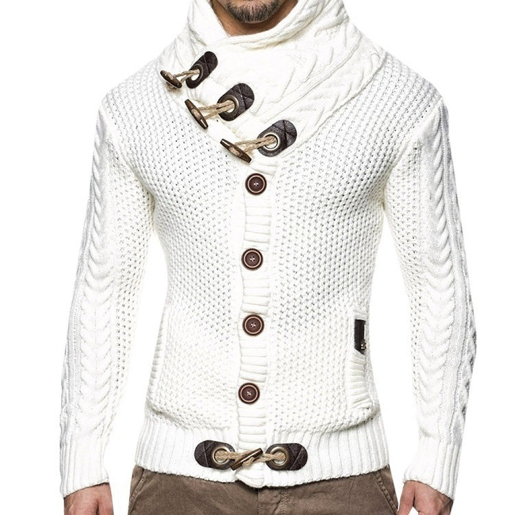 Men's chunky knit cardigan with shawl collar, toggle closures, and cable knit sleeves Mune Fashion