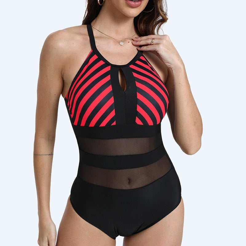 Ladies Sports One-Piece Swimsuit with Mesh Details Mune Fashion