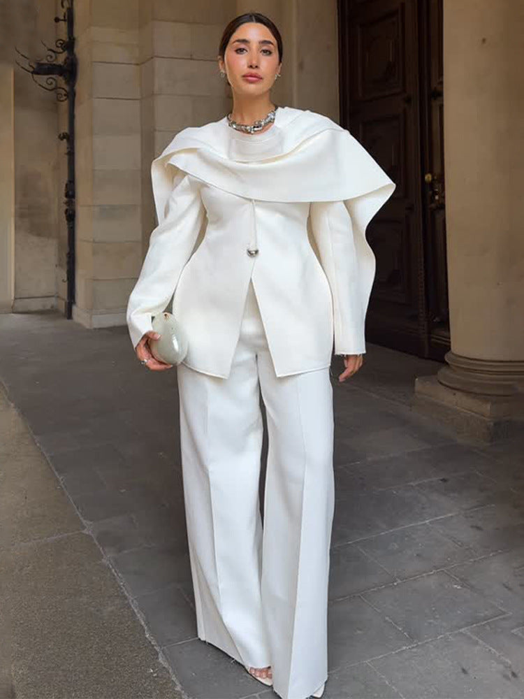 Women's Tailored Blazer with Overlapping Cape Collar Mune Fashion