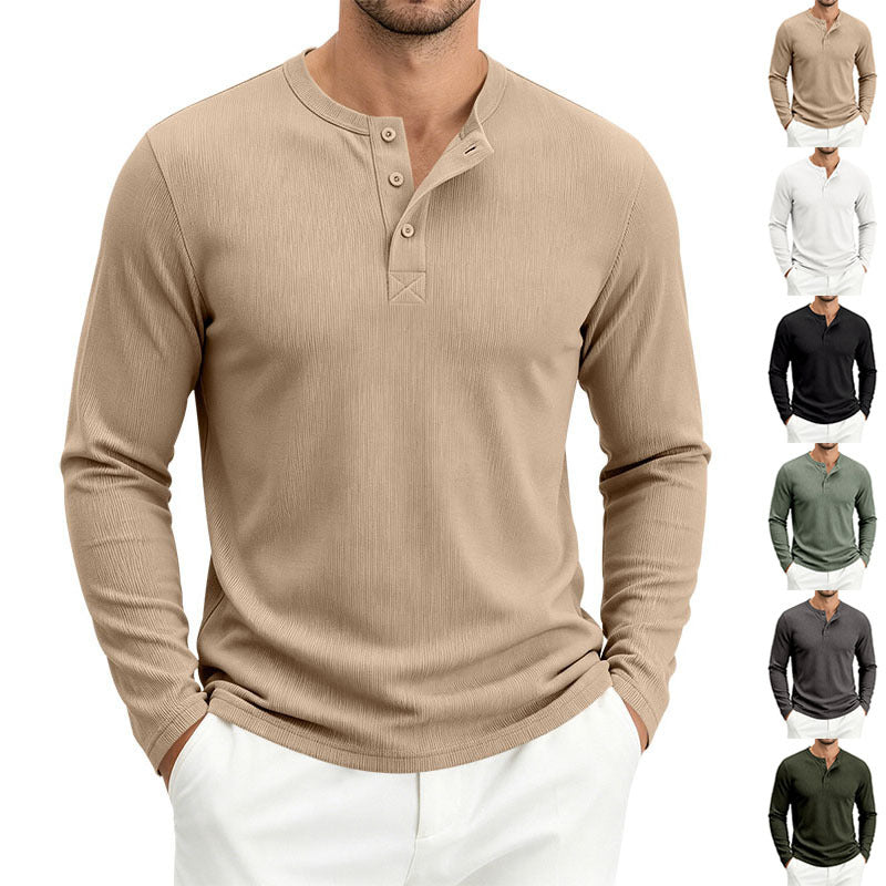 Men's Henley Long Sleeve Shirt made of soft waffle jersey with slight stretch and flat button placket Mune Fashion