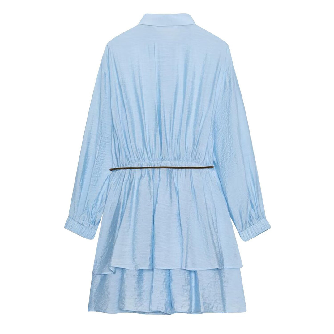 Women's shirt dress with tiered skirt, gathered waist and fringed belt bag Mune Fashion