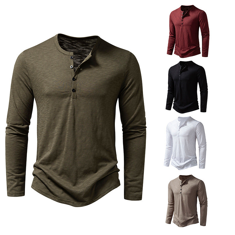 Men's fine knit Henley with round neck, concealed button placket and fitted silhouette Mune Fashion
