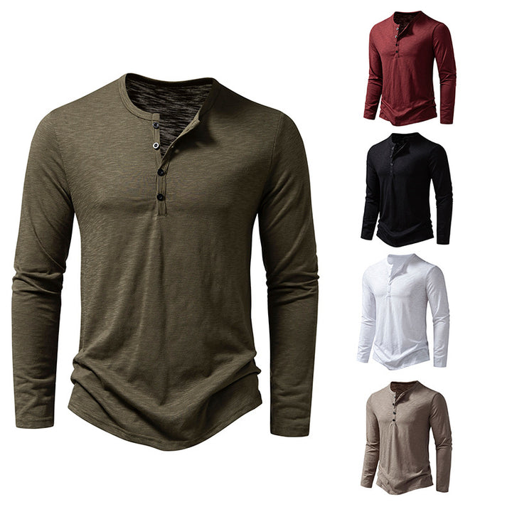 Men's fine knit Henley with round neck, concealed button placket and fitted silhouette Mune Fashion