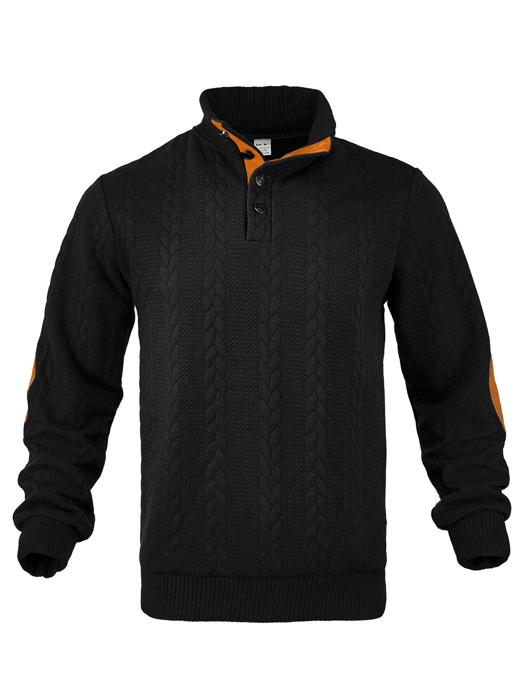 Men's Cable Knit Half Button Sweater with High Stand Collar and Suede Elbow Patches Mune Fashion