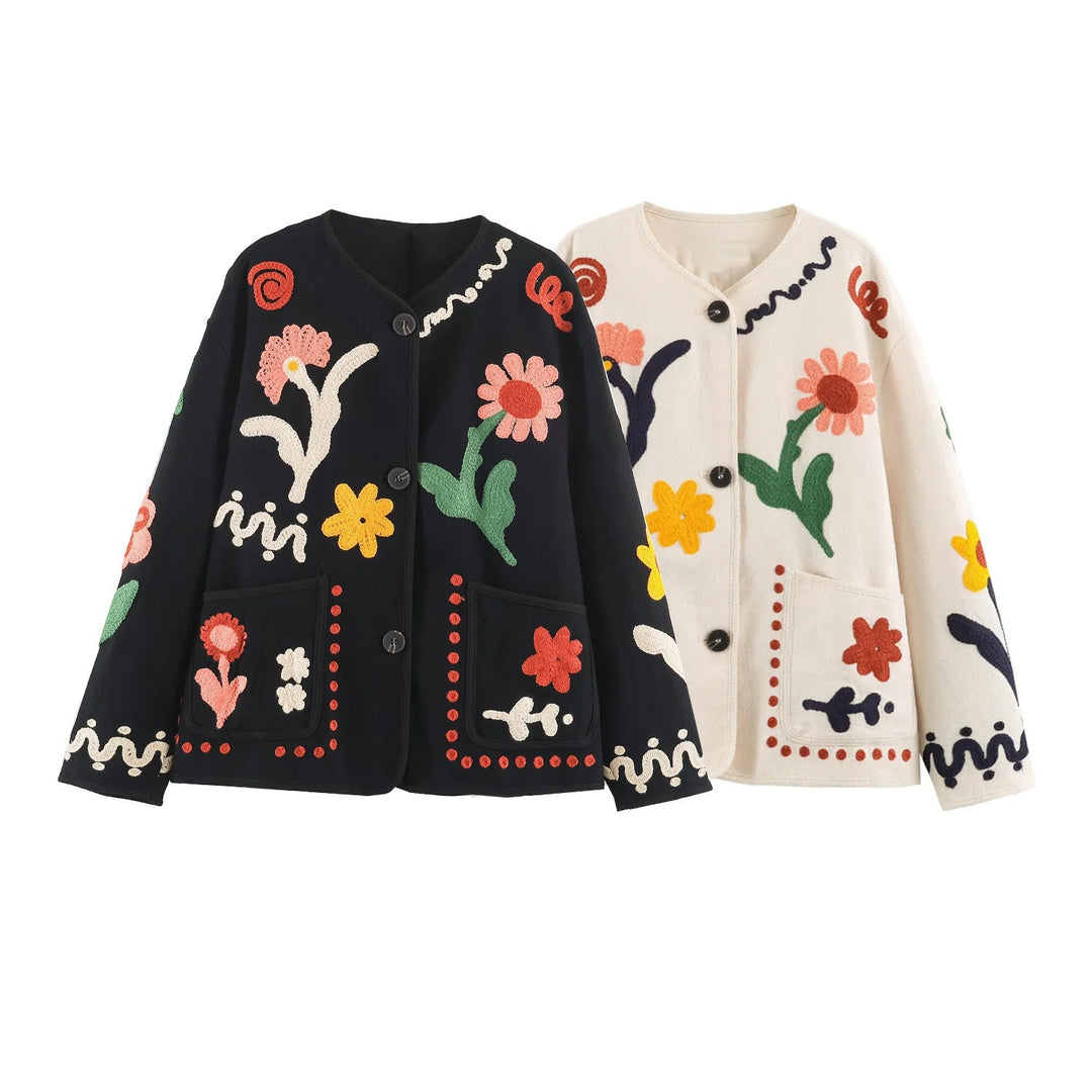 Women's Oversize Sweatshirt with Floral Chenille Embroidery Mune Fashion