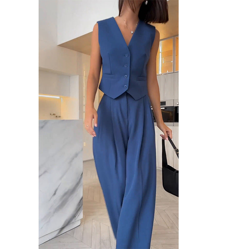 Ladies Elegant Two-Piece with Fitted Vest and Wide Palazzo Pants Mune Fashion