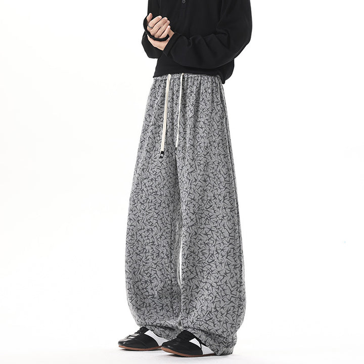 Men's Extra Wide Fleece Lounge Pants with Allover Texture Print and Drawstring Mune Fashion