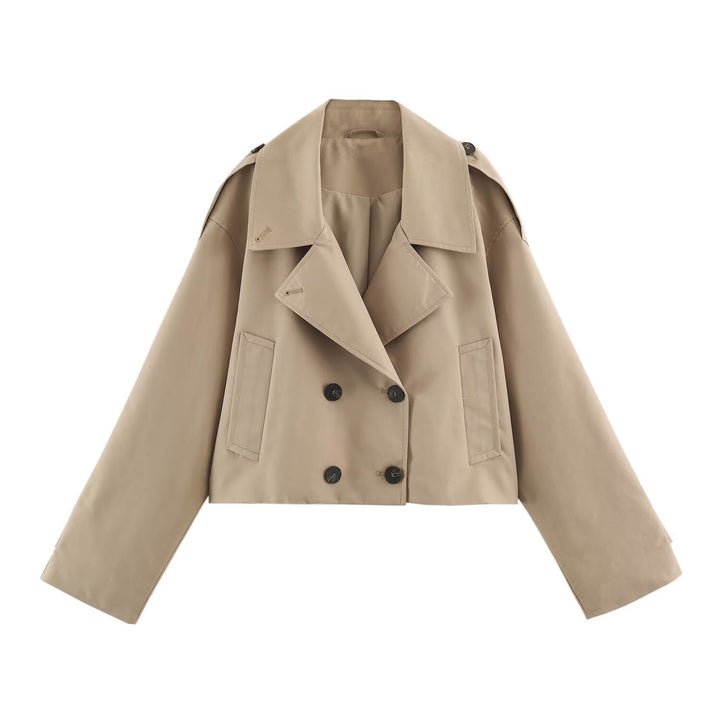 Women's short-cut trench coat with double-breasted button placket Mune Fashion