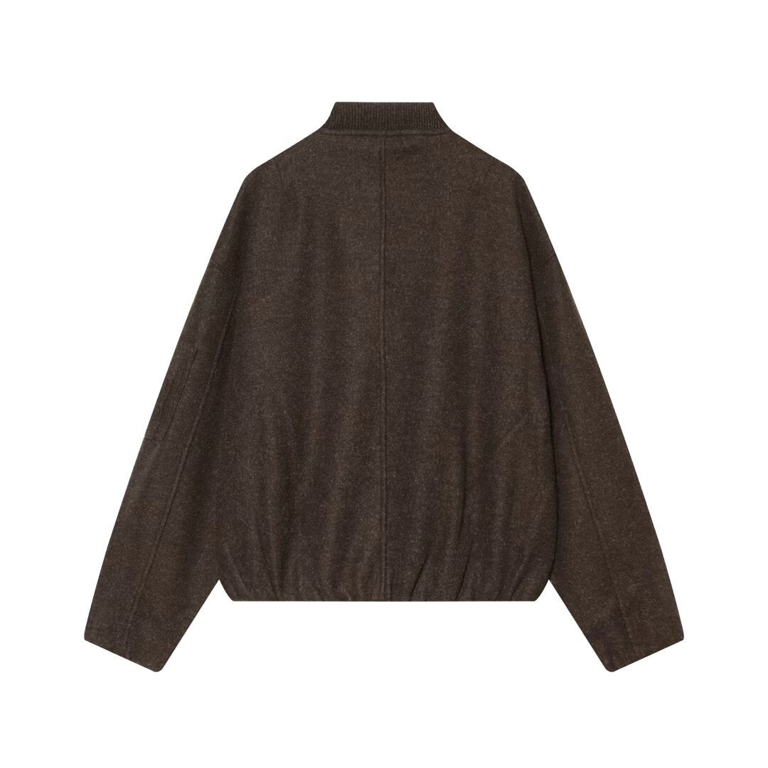 Women's Wool Blend Bomber Jacket in Oversized Boxy Cut with Zipper and Arm Pocket Mune Fashion