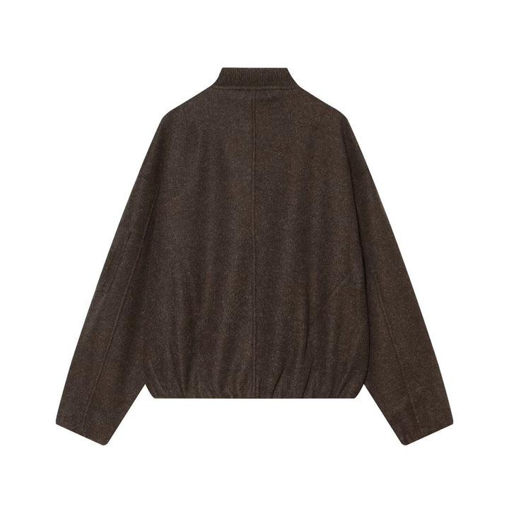 Women's Wool Blend Bomber Jacket in Oversized Boxy Cut with Zipper and Arm Pocket Mune Fashion