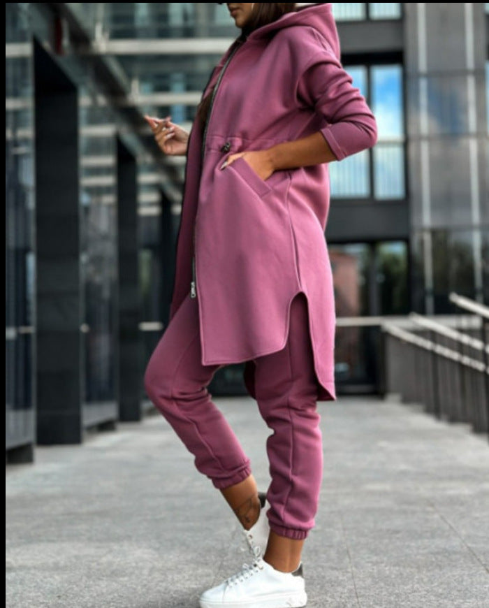 Women's Hooded Coat and High-Waist Jogging Pants Lounge Set Mune Fashion