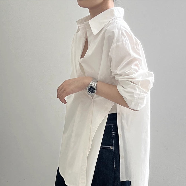 Women’s Oversized Shirt Blouse with Asymmetric Hem and Dropped Shoulder Mune Fashion
