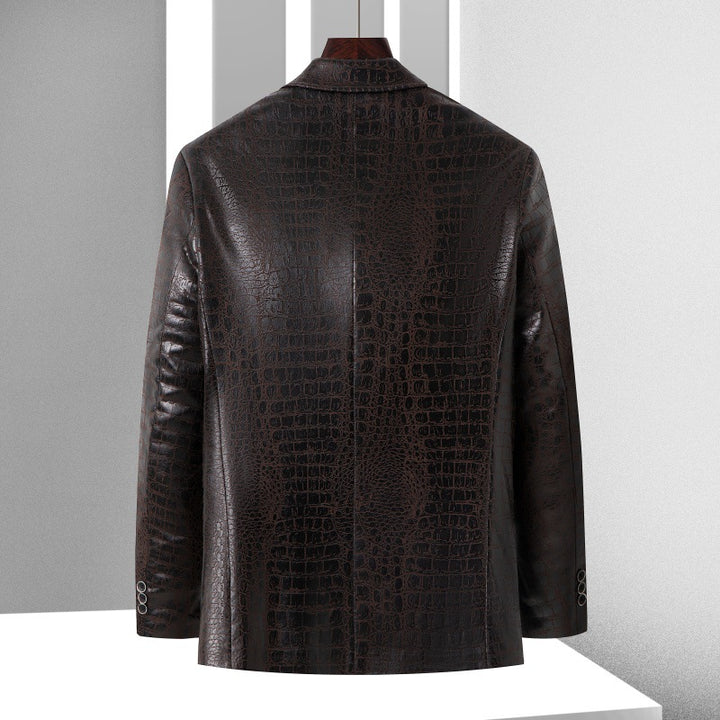 Men's blazer with crocodile embossing made of vegan leather and two-button silhouette Mune Fashion