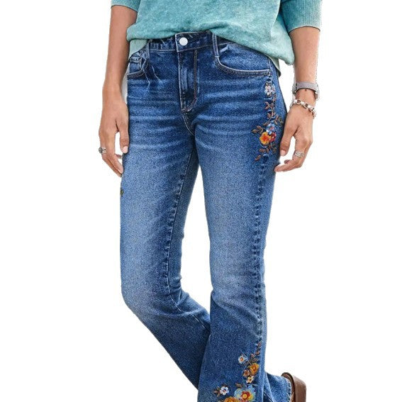 Women's embroidered bootcut jeans with high waist and light stretch Mune Fashion
