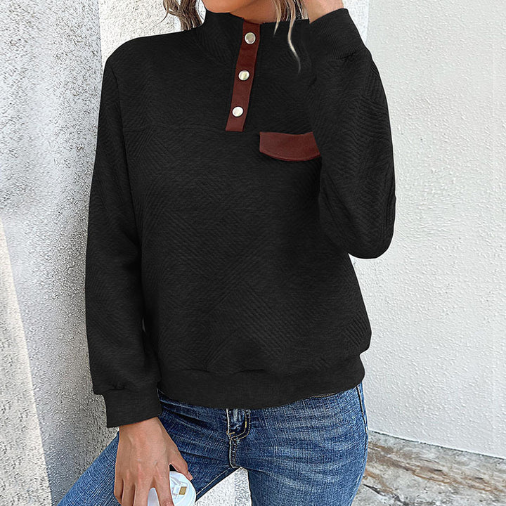 Ladies Trendy Sweater with Stand-Up Collar and Geometric Pattern Mune Fashion