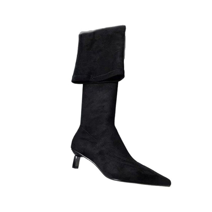 Women’s knee boots with folded shaft, pointed toe shape and kitten heel Mune Fashion